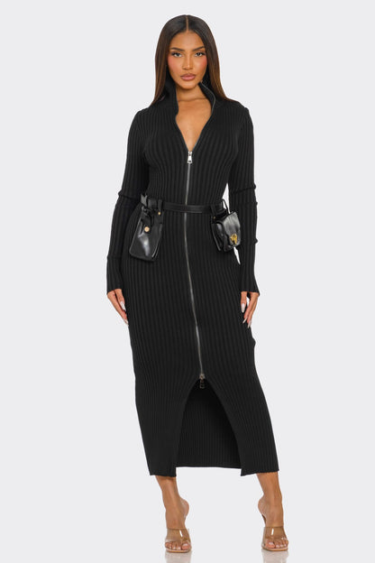 Ribbed Knit Utility Midi Dress - Rose In Concrete 🥀