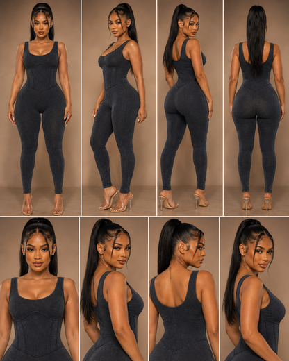 Midnight Sculpt Ribbed Jumpsuit - Rose In Concrete 🥀