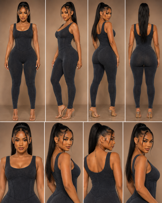 Midnight Sculpt Ribbed Jumpsuit - Rose In Concrete 🥀