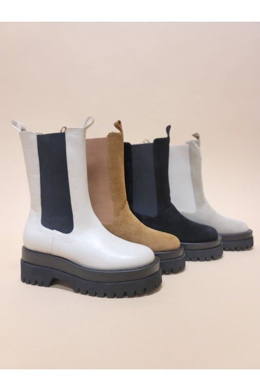 Various colors of NECTAR-PLATFORM combat boots showcasing slip-on platform combat boots with a modern design.