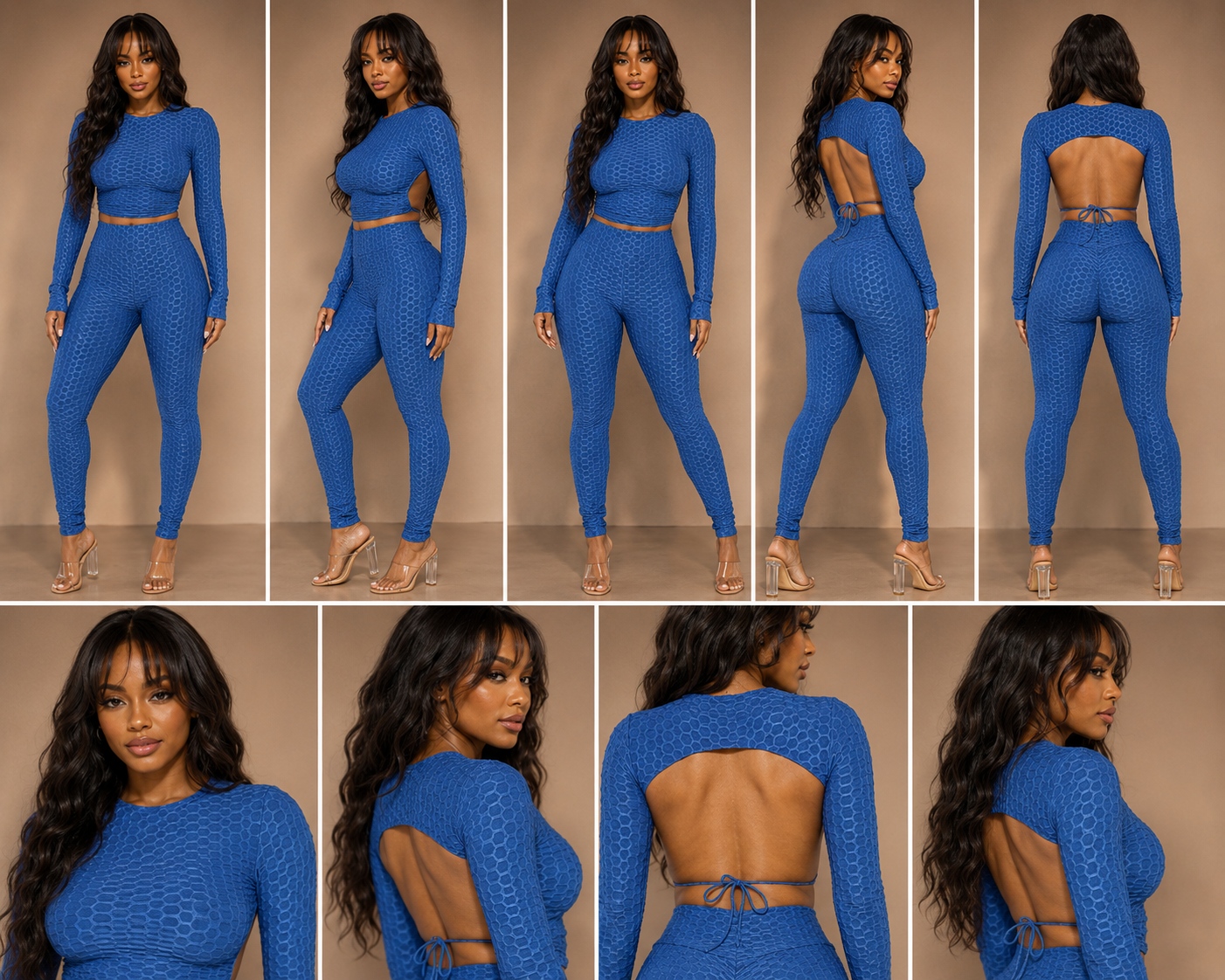 Honeycomb Open Back Leggings Set – Textured 2 Piece Outfit - Rose In Concrete 🥀