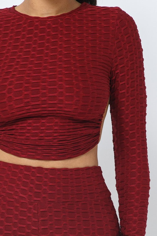 Honeycomb Open Back Leggings Set – Textured 2 Piece Outfit - Rose In Concrete 🥀