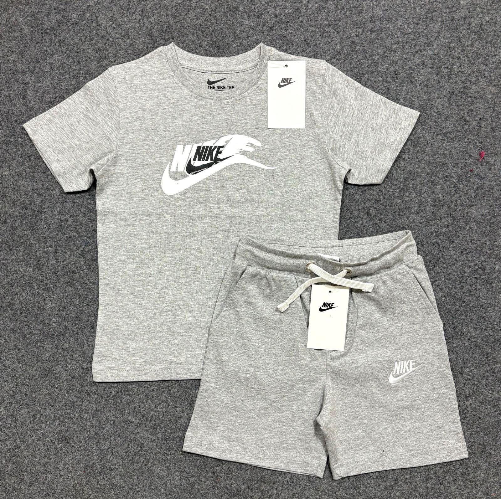 Children Shorts Set in gray featuring a matching t-shirt and shorts, perfect for summer outfits.