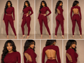 Honeycomb Open Back Leggings Set – Textured 2 Piece Outfit showing various angles and details of the stylish set.