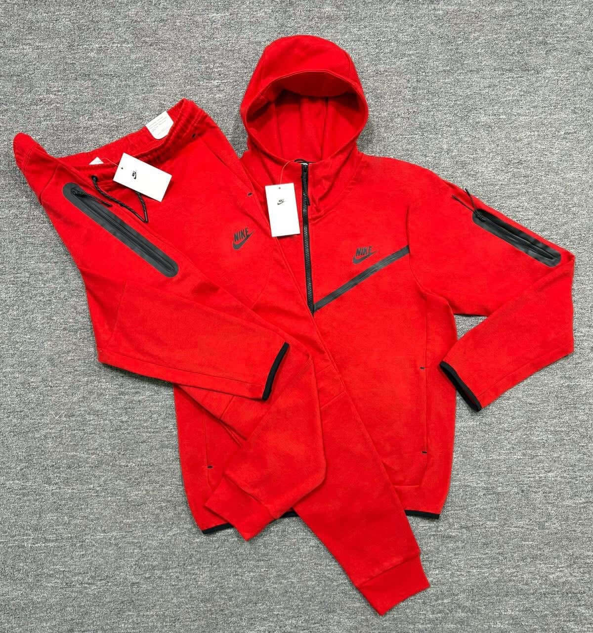 Premium Men’s 2 Piece Tech Lightweight Tracksuit Set, Zip Hoodie & Joggers, Athletic Streetwear red zip hoodie and joggers