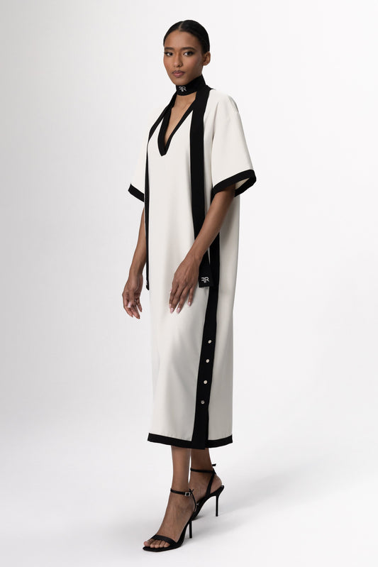 Contract Color V-Neck Dress
