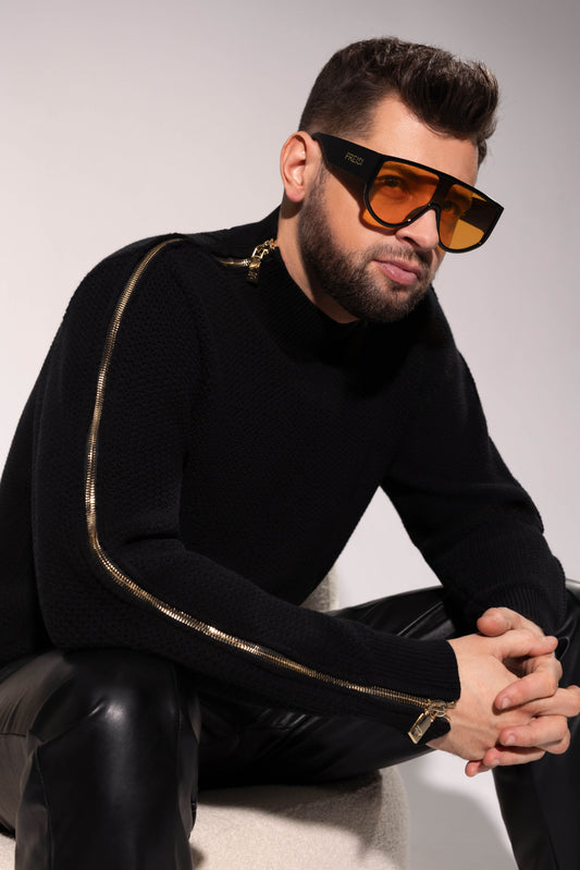 Black Luxe Zipped Turtleneck Sweater