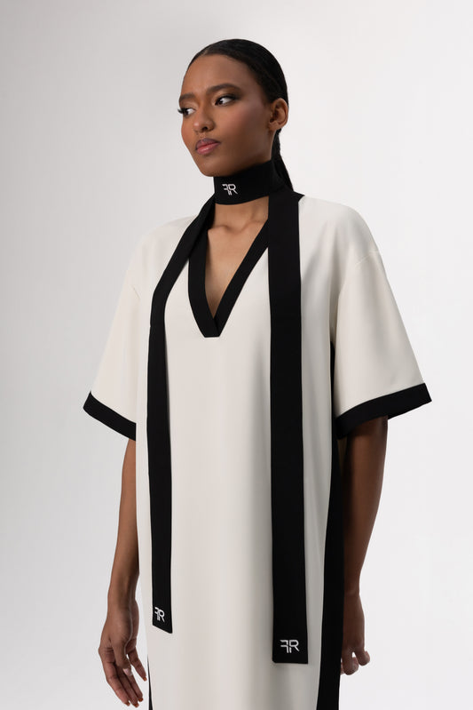 Contract Color V-Neck Dress