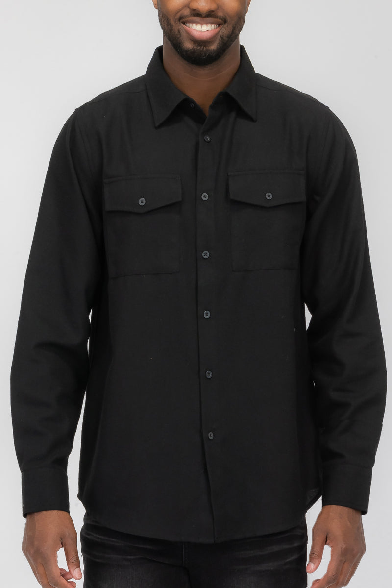 Solid Ground Men’s Cotton-Blend Flannel Utility Shirt