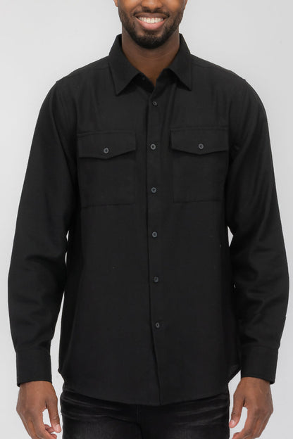Solid Ground Men’s Cotton-Blend Flannel Utility Shirt