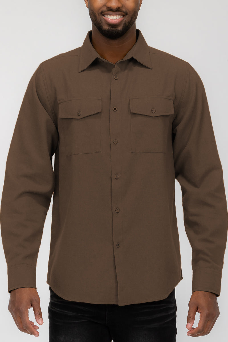Solid Ground Men’s Cotton-Blend Flannel Utility Shirt