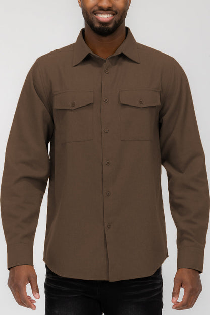 Solid Ground Men’s Cotton-Blend Flannel Utility Shirt