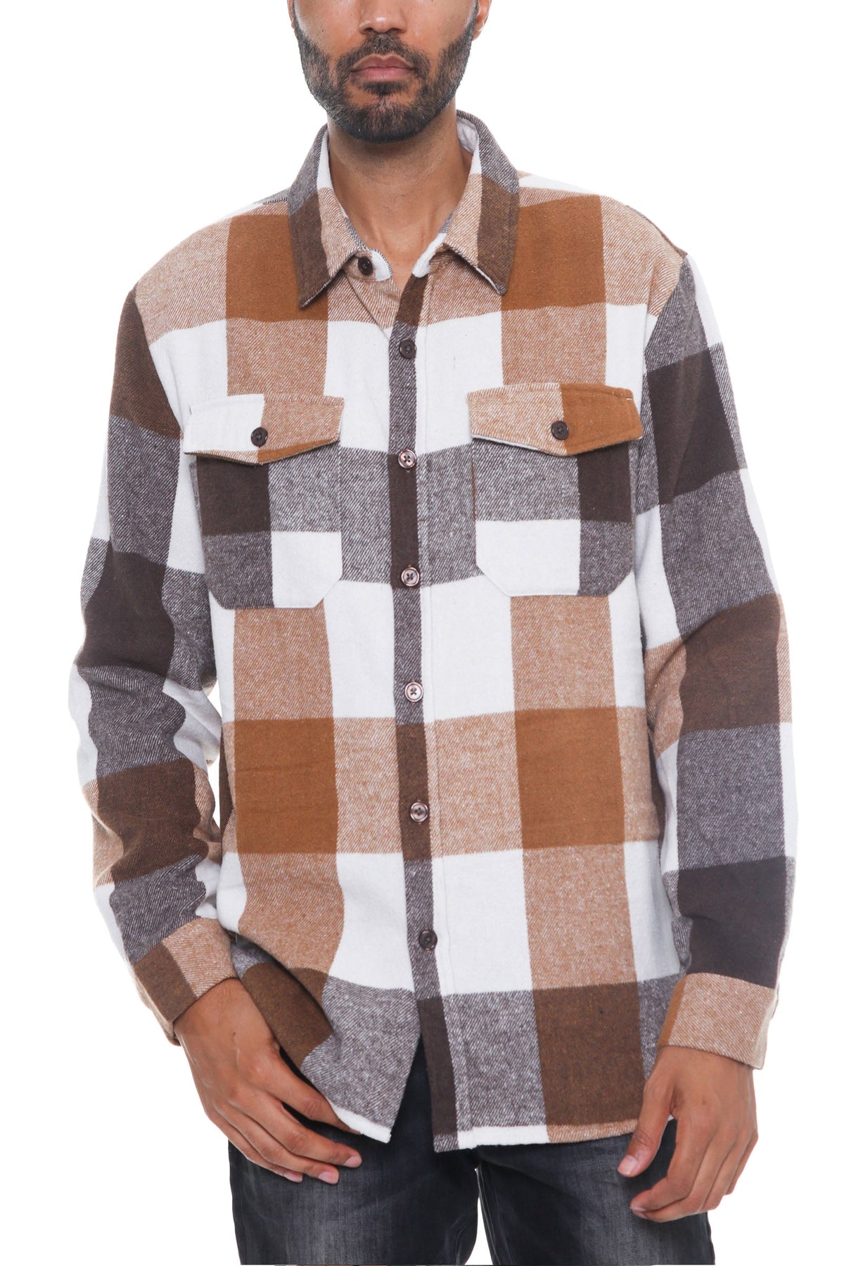 Highland Layer Men’s Brushed Plaid Button-Up Overshirt