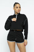 Sporty Crop Top and Shorts Set featuring a zippered cropped top with matching high-waist shorts.