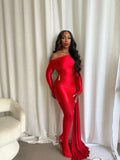Sophisticated date night mini dress in vibrant red, featuring an elegant one-shoulder design and accentuating silhouette.