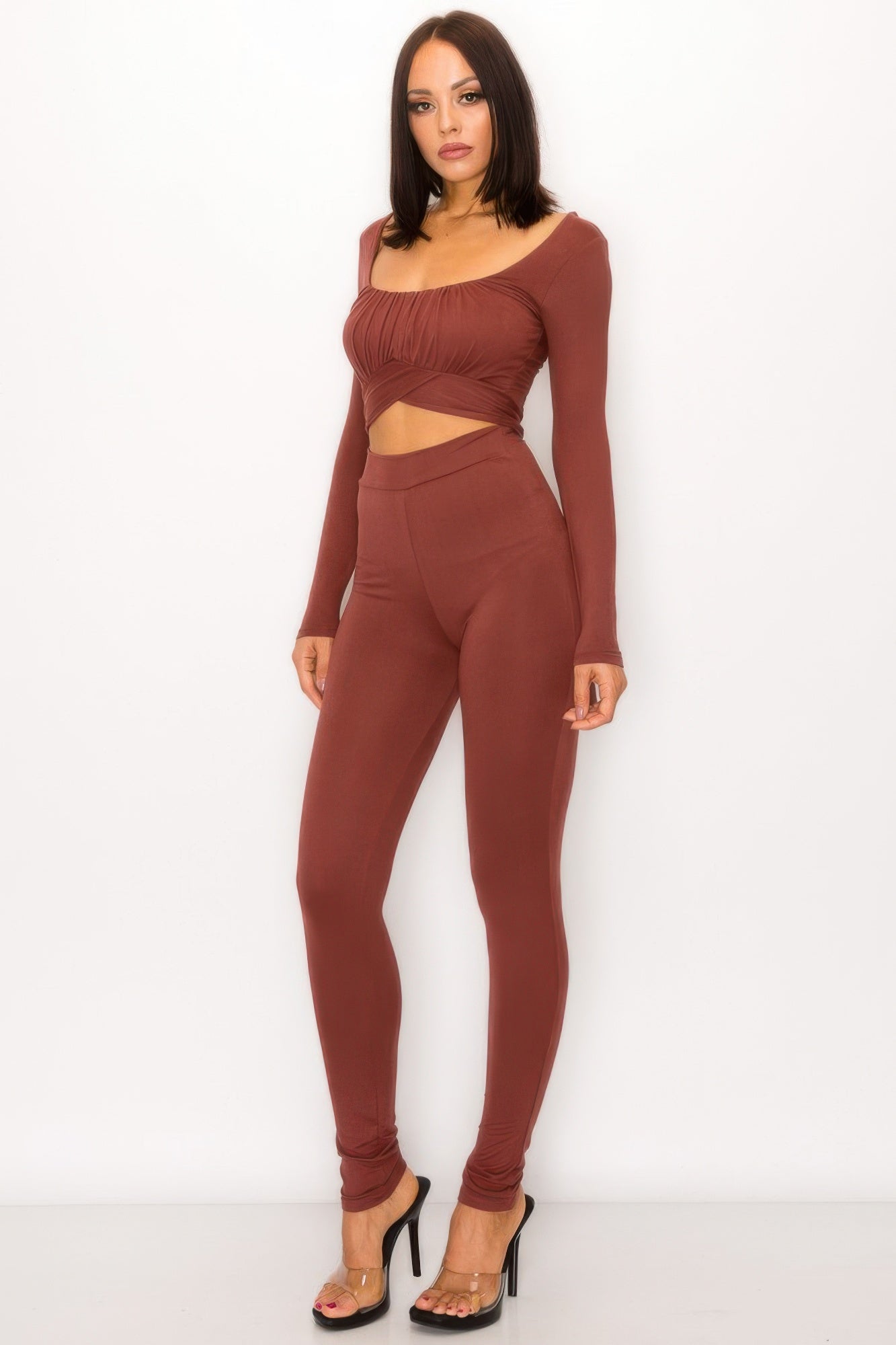 Tie Back Cutout Jumpsuit featuring front shirring and back tie detail in a sleek, sophisticated design.