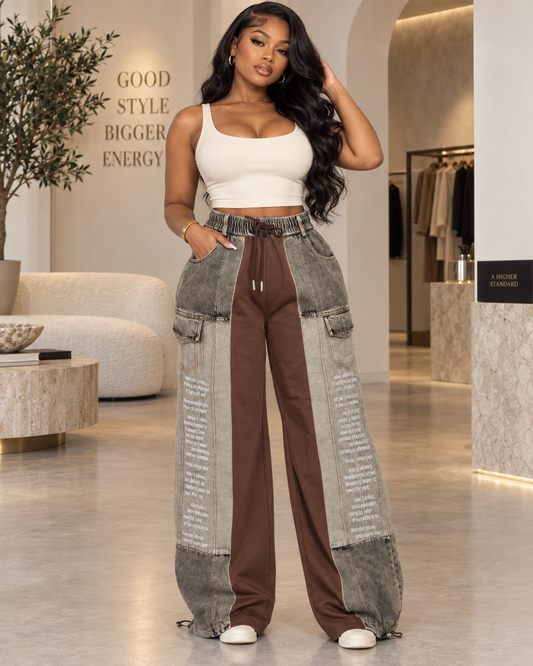 Colorblock Wide-Leg Cargo Jeans