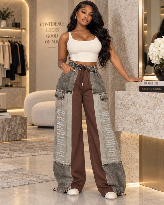 Colorblock Wide-Leg Cargo Jeans