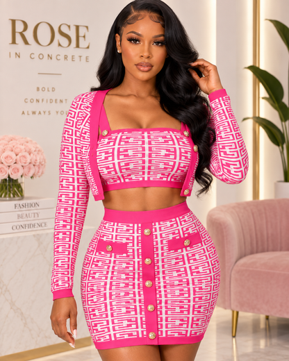 Pretty in Print Three-Piece Crop Top & Mini Skirt Set