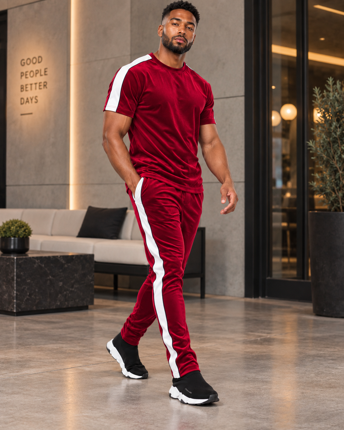 Redline Men’s Velour Piped T-Shirt & Track Pants Set