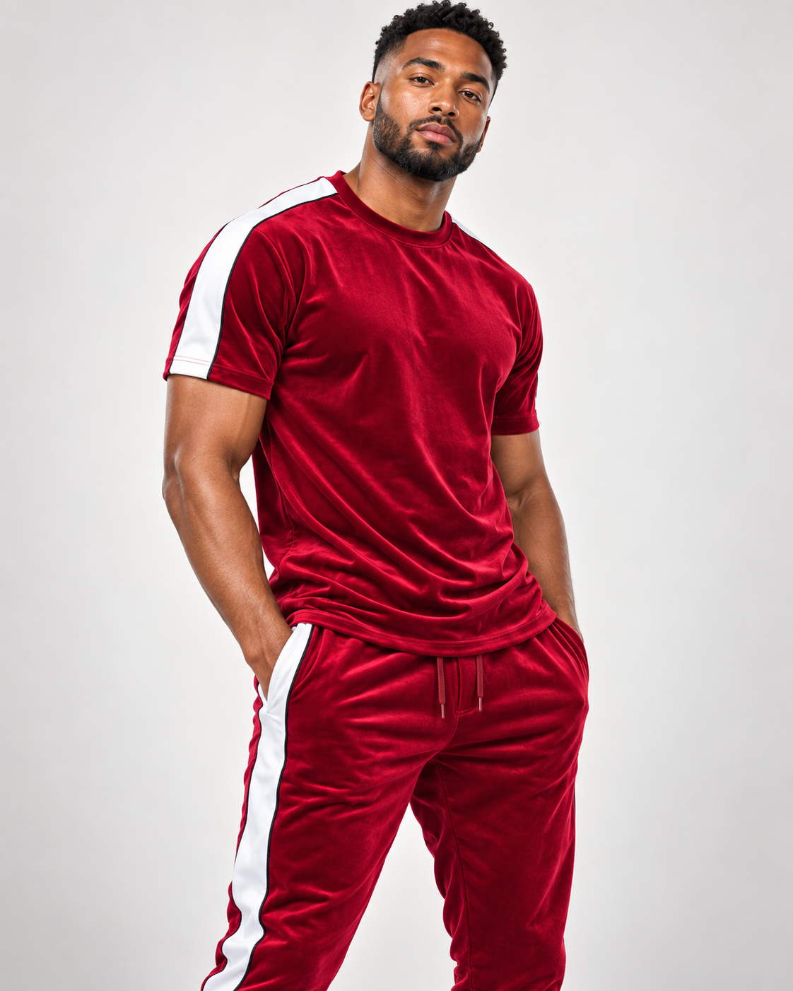 Redline Men’s Velour Piped T-Shirt & Track Pants Set