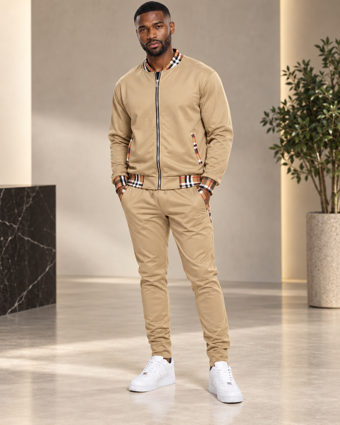 Heritage Check-Trim Men’s Full-Zip Jacket & Jogger Set