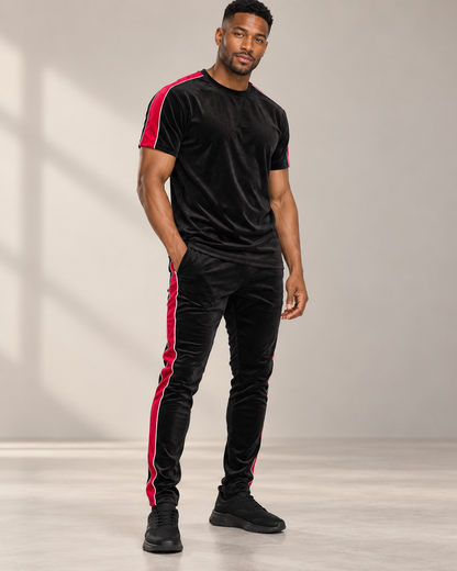 Fast Lane Men’s Velour Piped T-Shirt & Track Pants Set