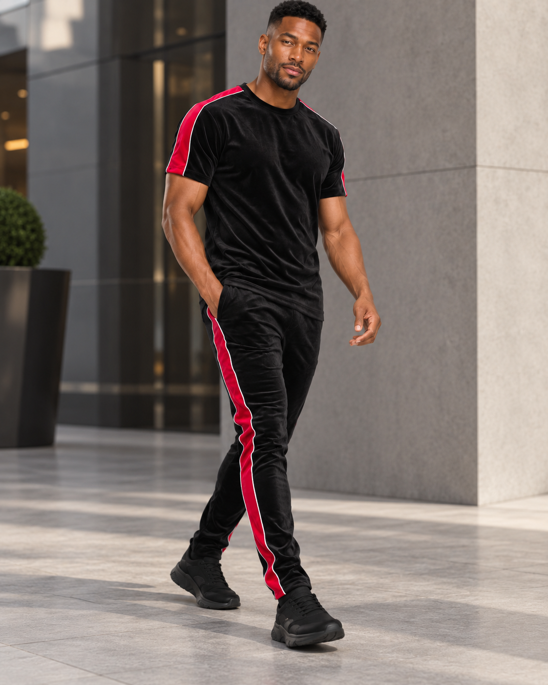 Fast Lane Men’s Velour Piped T-Shirt & Track Pants Set