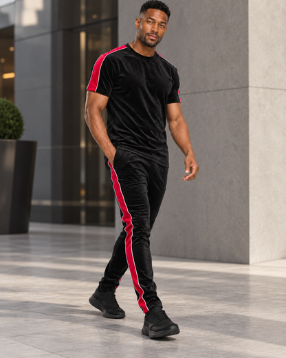 Fast Lane Men’s Velour Piped T-Shirt & Track Pants Set