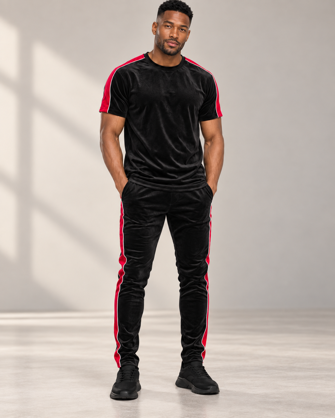 Fast Lane Men’s Velour Piped T-Shirt & Track Pants Set