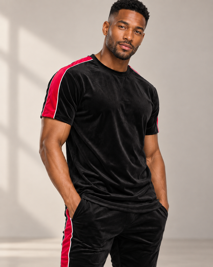 Fast Lane Men’s Velour Piped T-Shirt & Track Pants Set