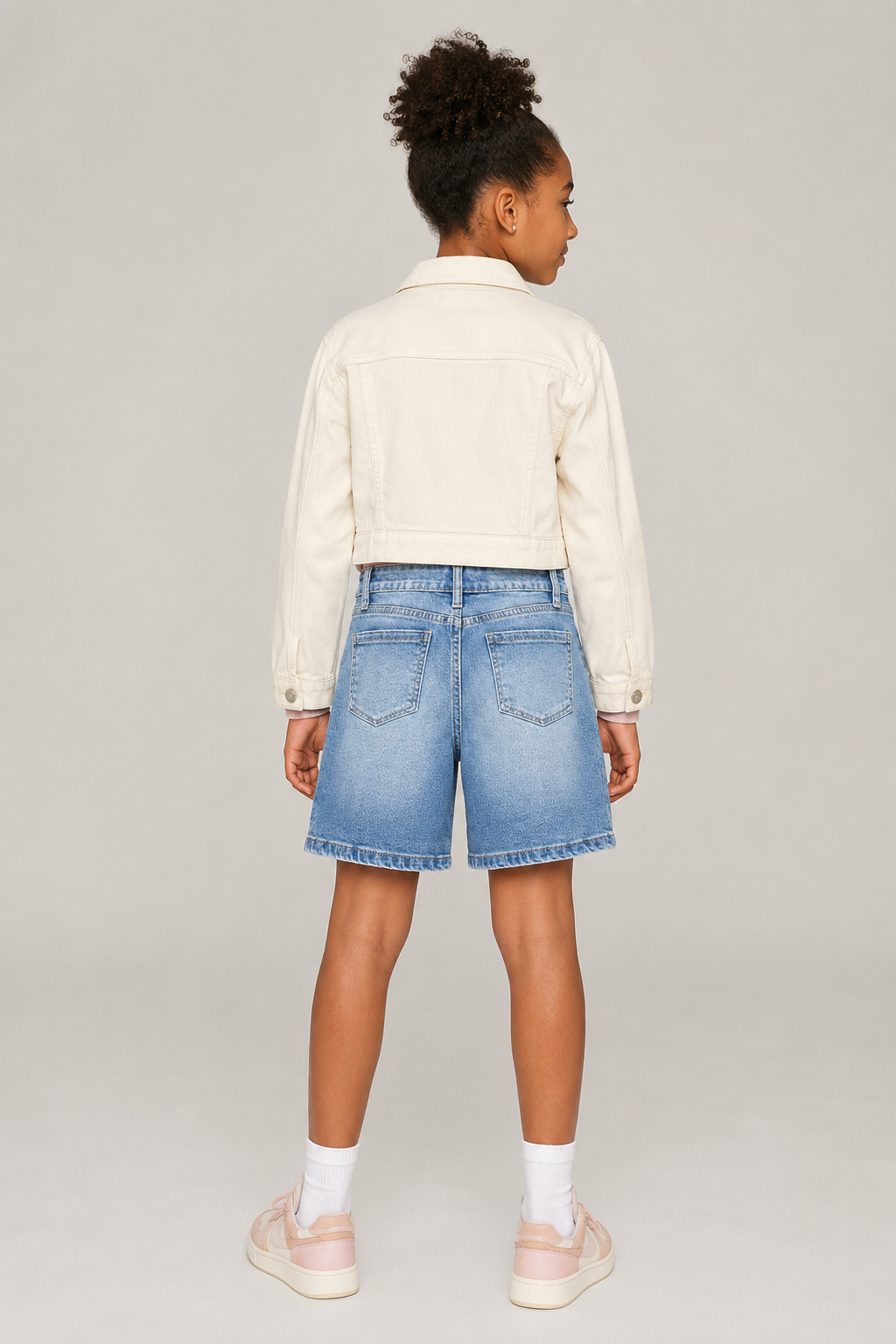 Girls Front-Pleat Stretch Denim Jorts