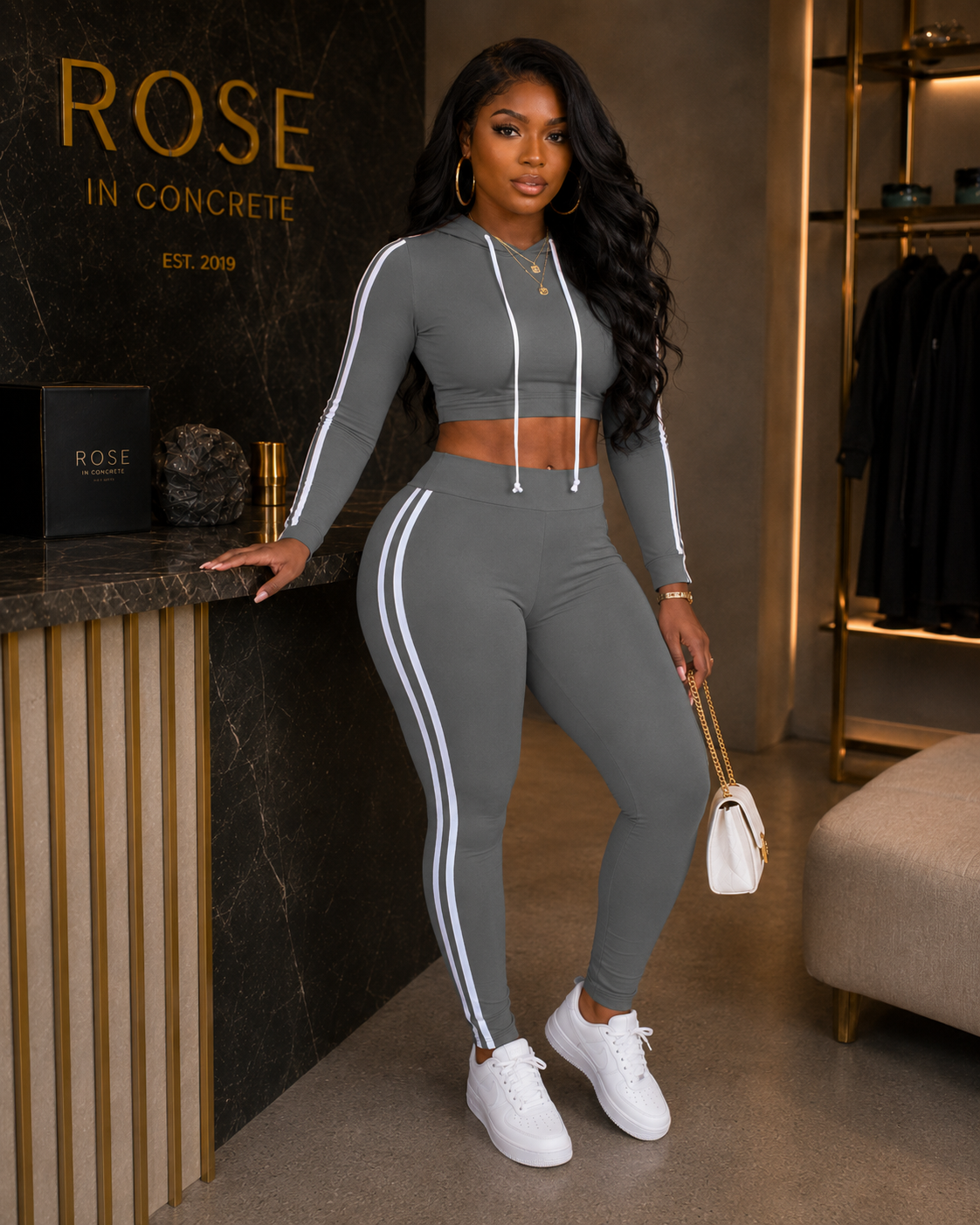 Striped Two Piece Lounge Set - Rose In Concrete 🥀