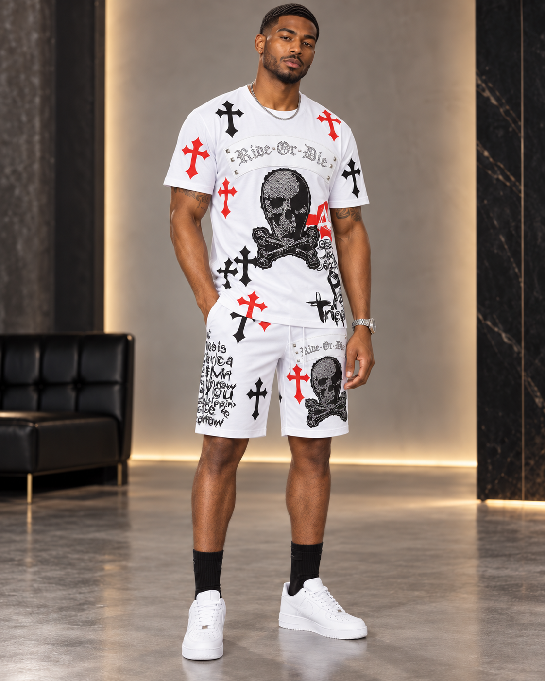 Men’s Chrome Cross Graphic T-Shirt & Shorts Set