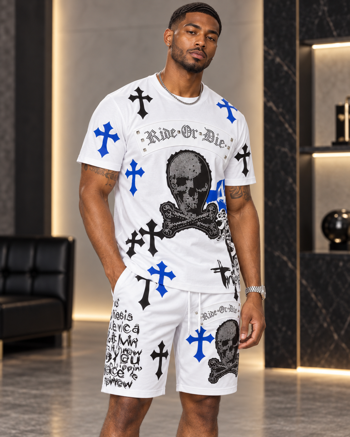 Men’s Chrome Cross Graphic T-Shirt & Shorts Set