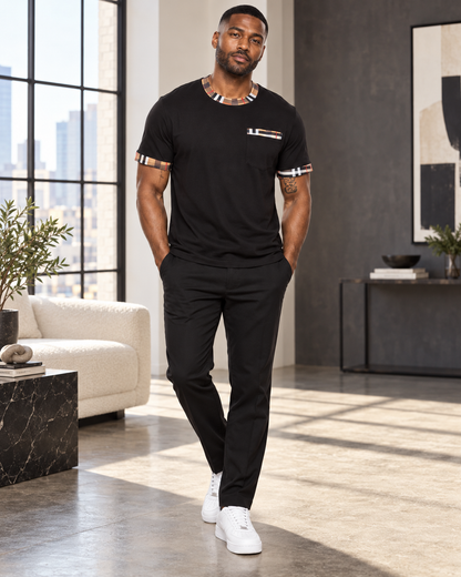 Heritage Check-Trim Men’s Cotton-Blend Pocket T-Shirt