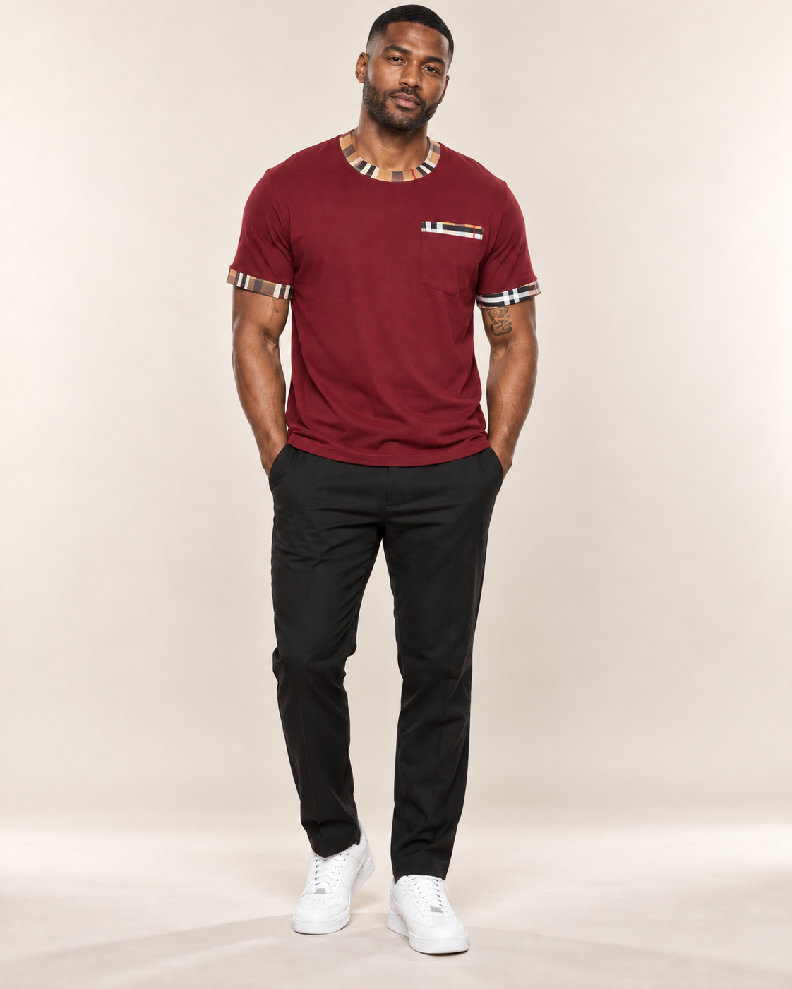Heritage Check-Trim Men’s Cotton-Blend Pocket T-Shirt