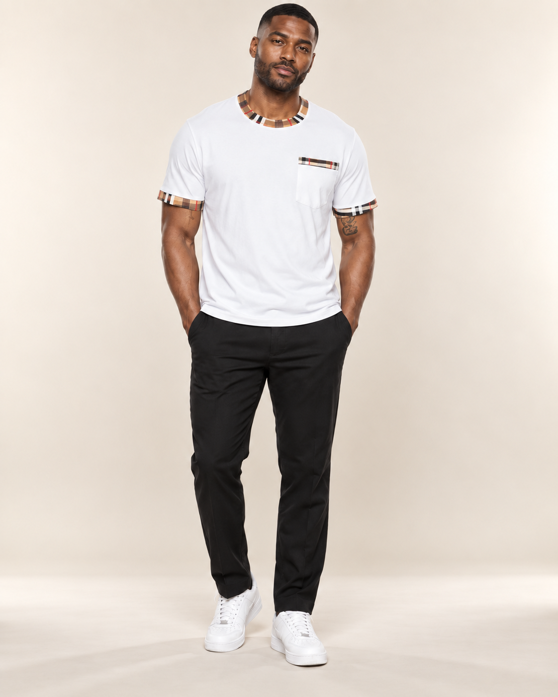 Heritage Check-Trim Men’s Cotton-Blend Pocket T-Shirt
