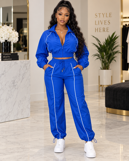 City Motion Puff-Sleeve Zip Jacket & High-Waist Pants Set