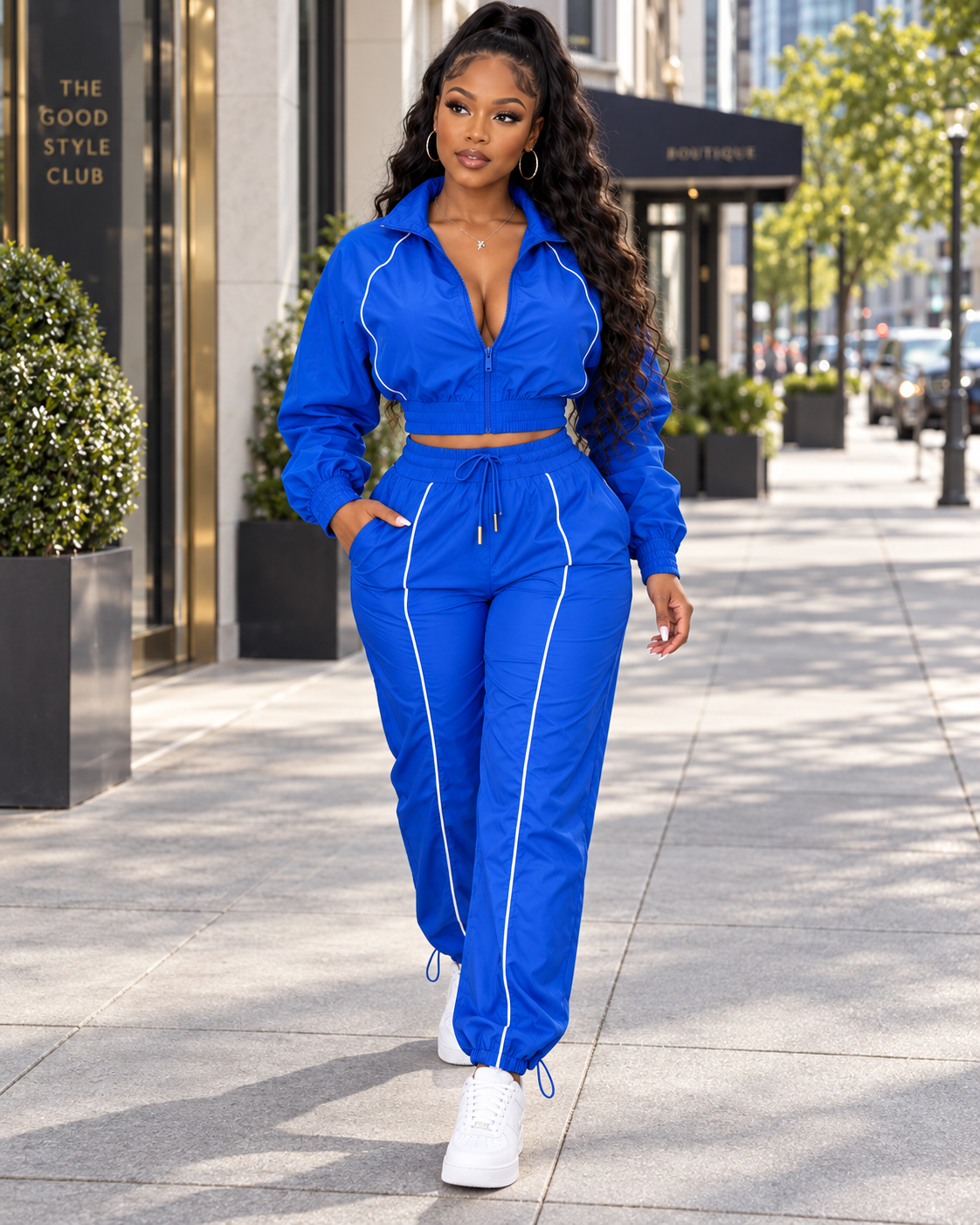 City Motion Puff-Sleeve Zip Jacket & High-Waist Pants Set