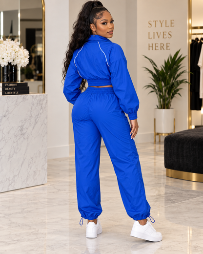 City Motion Puff-Sleeve Zip Jacket & High-Waist Pants Set