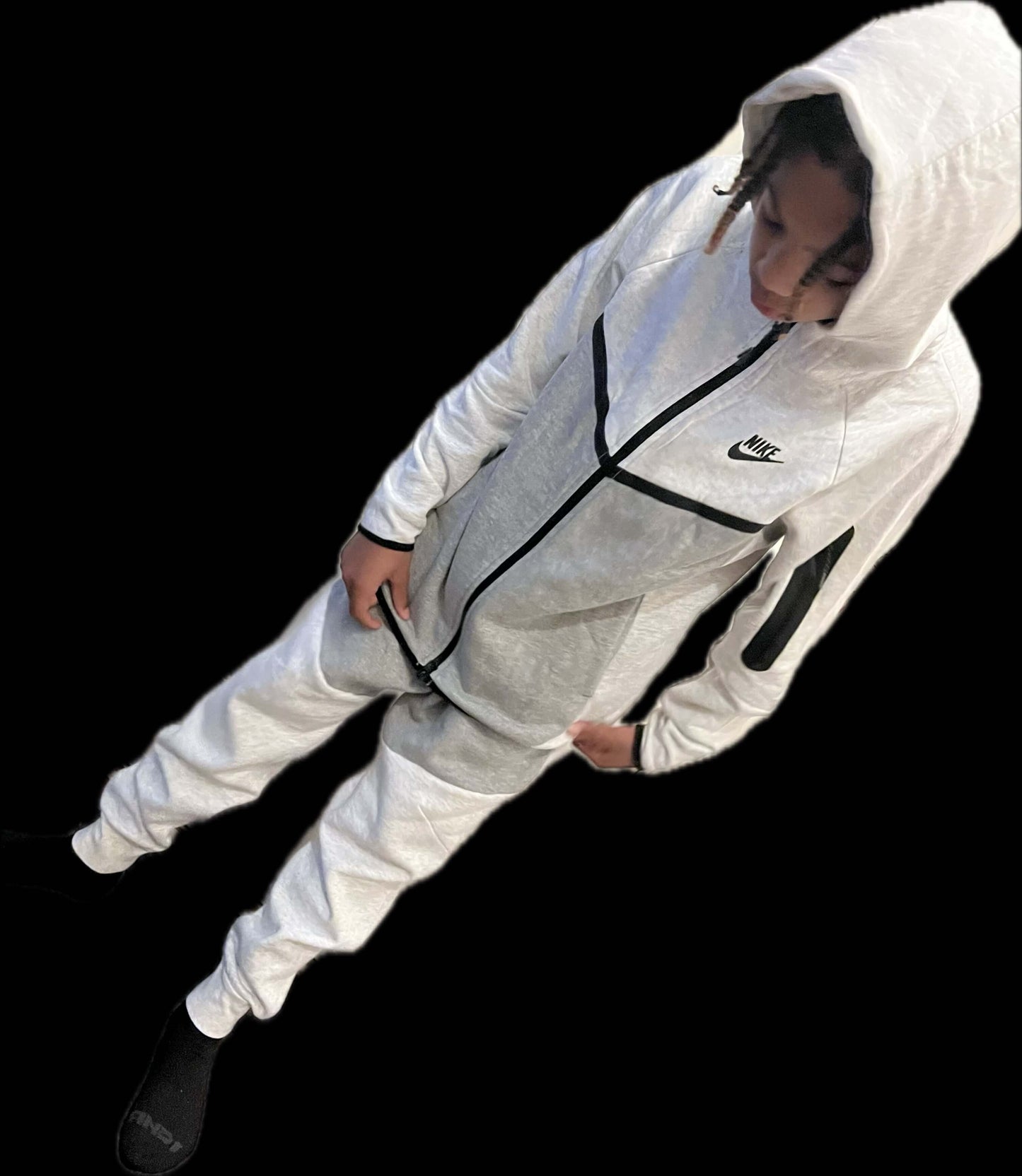 Men’s Tech Lightweight Fleece Sweatsuit, Hoodie Jogger Set, Street Luxe Tracksuit in light gray with zip hoodie and tapered joggers