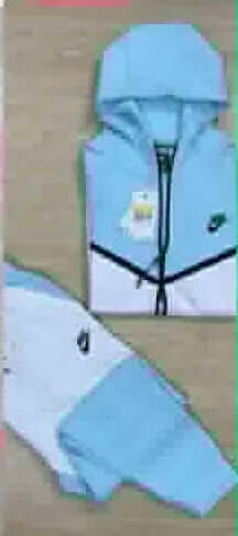 Men's tech lightweight fleece sweatsuit featuring a zip hoodie in blue and white.