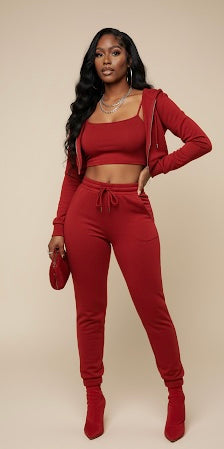 Cropped Cami with Zip-up Jacket and Joggers Set