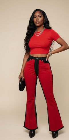 Red Suede Bell Bottom Jean