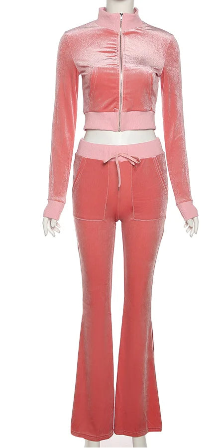 Velour Luxe Zip-Up Jogger Set - Rose In Concrete 🥀