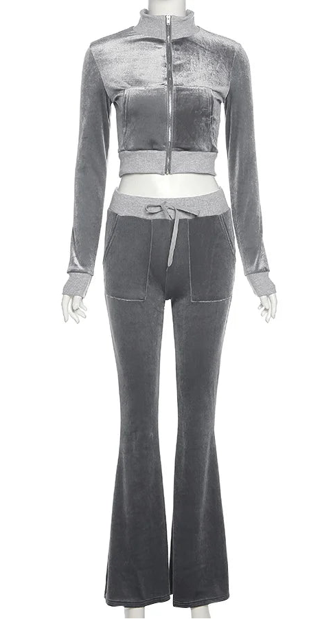 Velour Luxe Zip-Up Jogger Set - Rose In Concrete 🥀