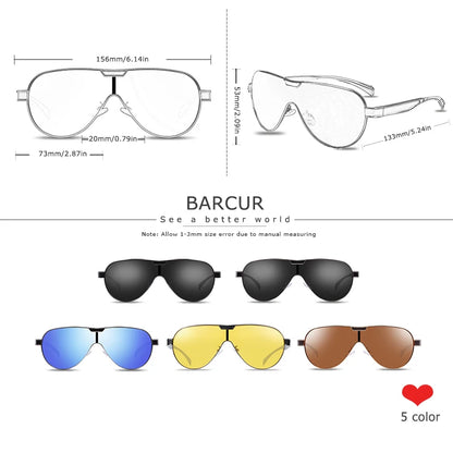 Luxury aviator sunglasses in multiple colors with dimensions and features displayed.