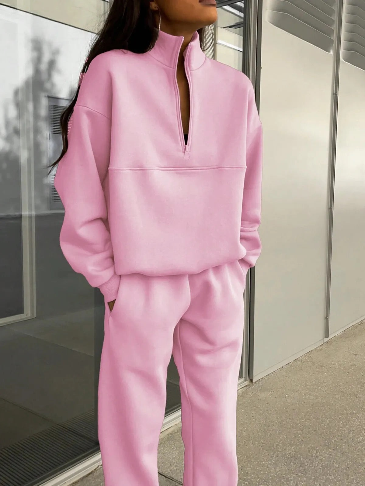 Half Zip Jogger Set - Rose In Concrete 🥀