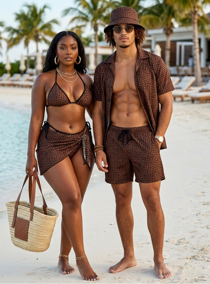 His and Her Vacation Matching Swimwear showcasing matching swimwear for couples by the beach.